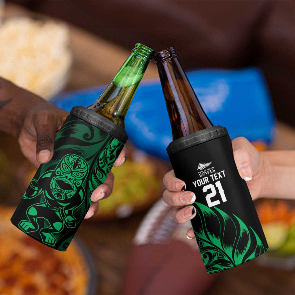 New Zealand Lawn Bowls Custom 4 in 1 Can Cooler Tumbler Green Maori Warrior Tribal Silver Fern LT9 - Polynesian Pride