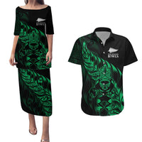 New Zealand Lawn Bowls Custom Couples Matching Puletasi and Hawaiian Shirt Green Maori Warrior Tribal Silver Fern LT9 Green - Polynesian Pride