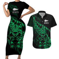 New Zealand Lawn Bowls Custom Couples Matching Short Sleeve Bodycon Dress and Hawaiian Shirt Green Maori Warrior Tribal Silver Fern LT9 Green - Polynesian Pride