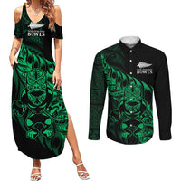 New Zealand Lawn Bowls Custom Couples Matching Summer Maxi Dress and Long Sleeve Button Shirt Green Maori Warrior Tribal Silver Fern LT9 Green - Polynesian Pride
