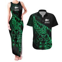 New Zealand Lawn Bowls Custom Couples Matching Tank Maxi Dress and Hawaiian Shirt Green Maori Warrior Tribal Silver Fern LT9 Green - Polynesian Pride