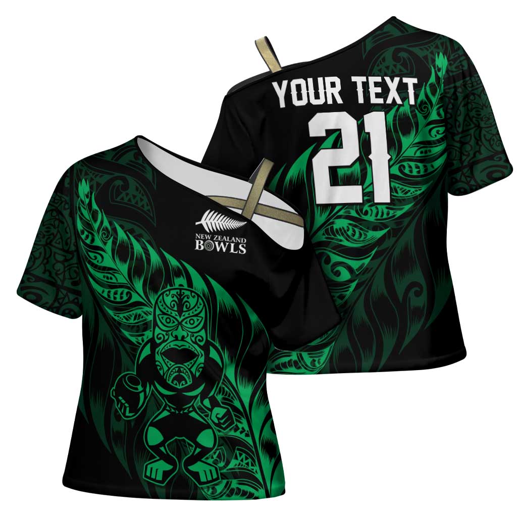 New Zealand Lawn Bowls Custom Cross Shoulder Shirt Green Maori Warrior Tribal Silver Fern LT9 - Polynesian Pride