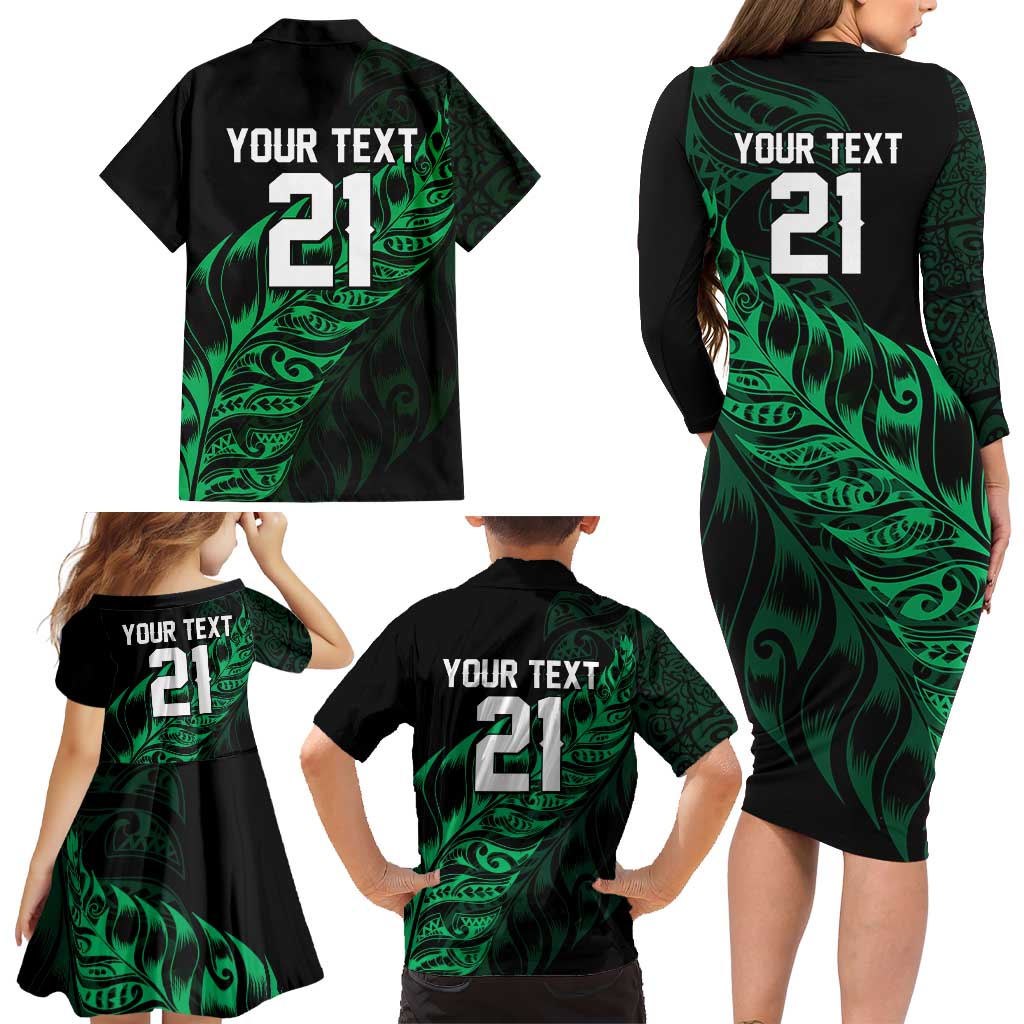 New Zealand Lawn Bowls Custom Family Matching Long Sleeve Bodycon Dress and Hawaiian Shirt Green Maori Warrior Tribal Silver Fern LT9 - Polynesian Pride