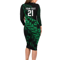 New Zealand Lawn Bowls Custom Family Matching Long Sleeve Bodycon Dress and Hawaiian Shirt Green Maori Warrior Tribal Silver Fern LT9 - Polynesian Pride