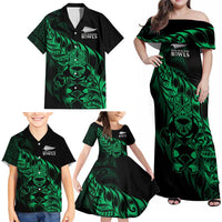 New Zealand Lawn Bowls Custom Family Matching Off Shoulder Maxi Dress and Hawaiian Shirt Green Maori Warrior Tribal Silver Fern LT9 - Polynesian Pride