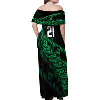 New Zealand Lawn Bowls Custom Family Matching Off Shoulder Maxi Dress and Hawaiian Shirt Green Maori Warrior Tribal Silver Fern LT9 - Polynesian Pride