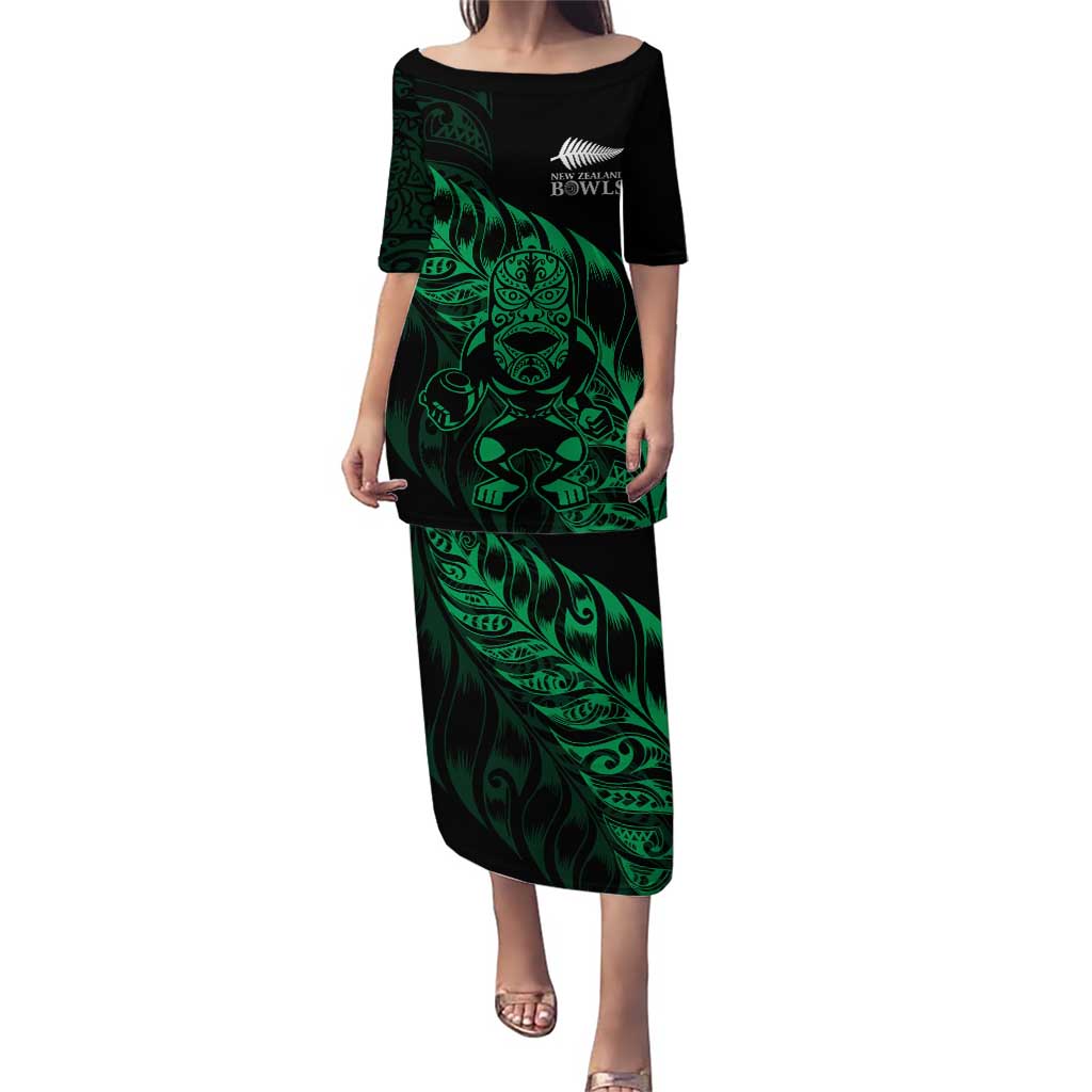 New Zealand Lawn Bowls Custom Family Matching Puletasi and Hawaiian Shirt Green Maori Warrior Tribal Silver Fern LT9 Mom's Dress Green - Polynesian Pride