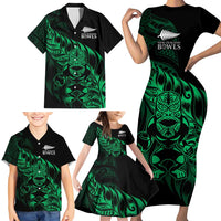 New Zealand Lawn Bowls Custom Family Matching Short Sleeve Bodycon Dress and Hawaiian Shirt Green Maori Warrior Tribal Silver Fern LT9 - Polynesian Pride