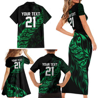 New Zealand Lawn Bowls Custom Family Matching Short Sleeve Bodycon Dress and Hawaiian Shirt Green Maori Warrior Tribal Silver Fern LT9 - Polynesian Pride