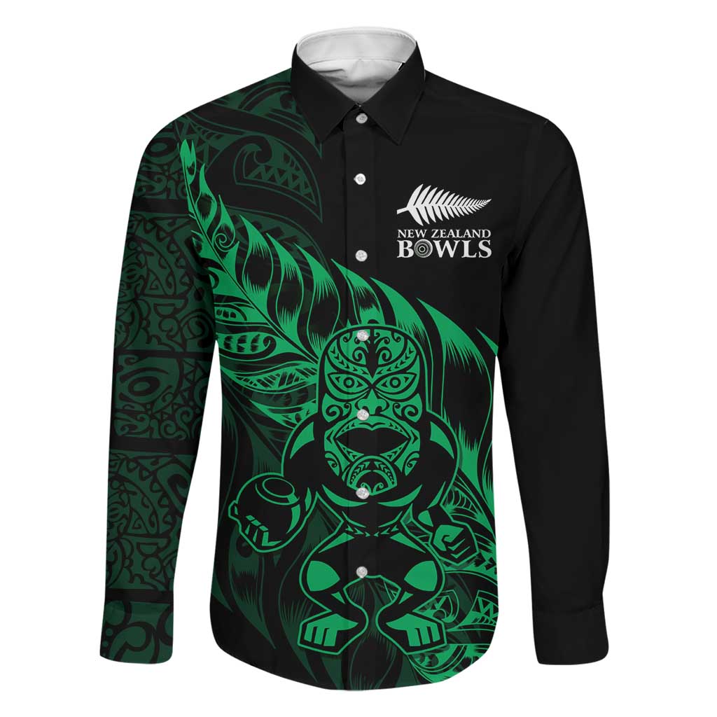 New Zealand Lawn Bowls Custom Family Matching Tank Maxi Dress and Hawaiian Shirt Green Maori Warrior Tribal Silver Fern LT9 Dad's Shirt - Long Sleeve Green - Polynesian Pride