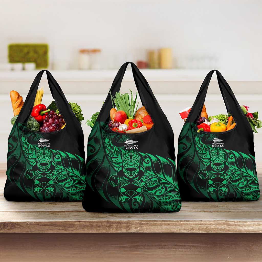 New Zealand Lawn Bowls Grocery Bag Green Maori Warrior Tribal Silver Fern LT9 3-pack One Size Green - Polynesian Pride
