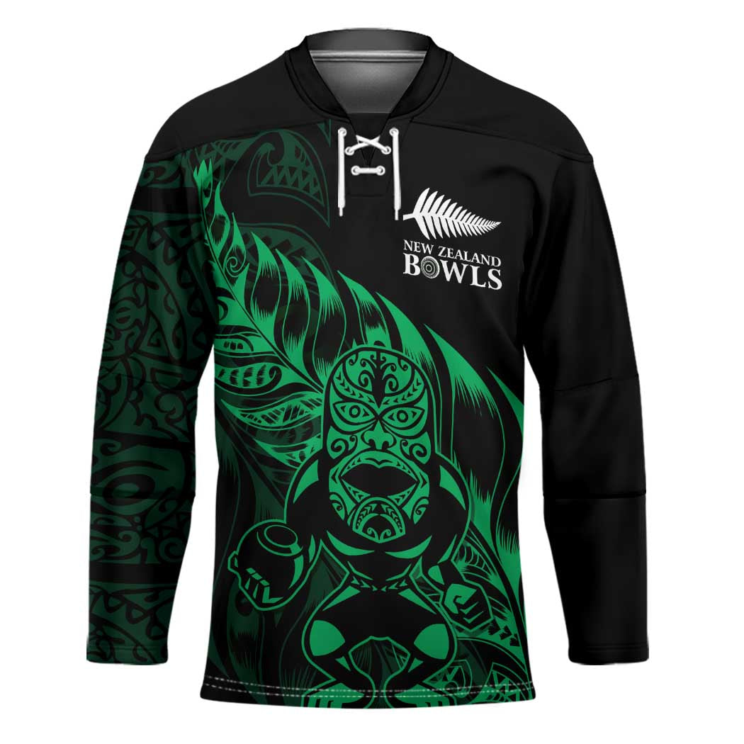New Zealand Lawn Bowls Custom Hockey Jersey Green Maori Warrior Tribal Silver Fern LT9 Unisex Green - Polynesian Pride