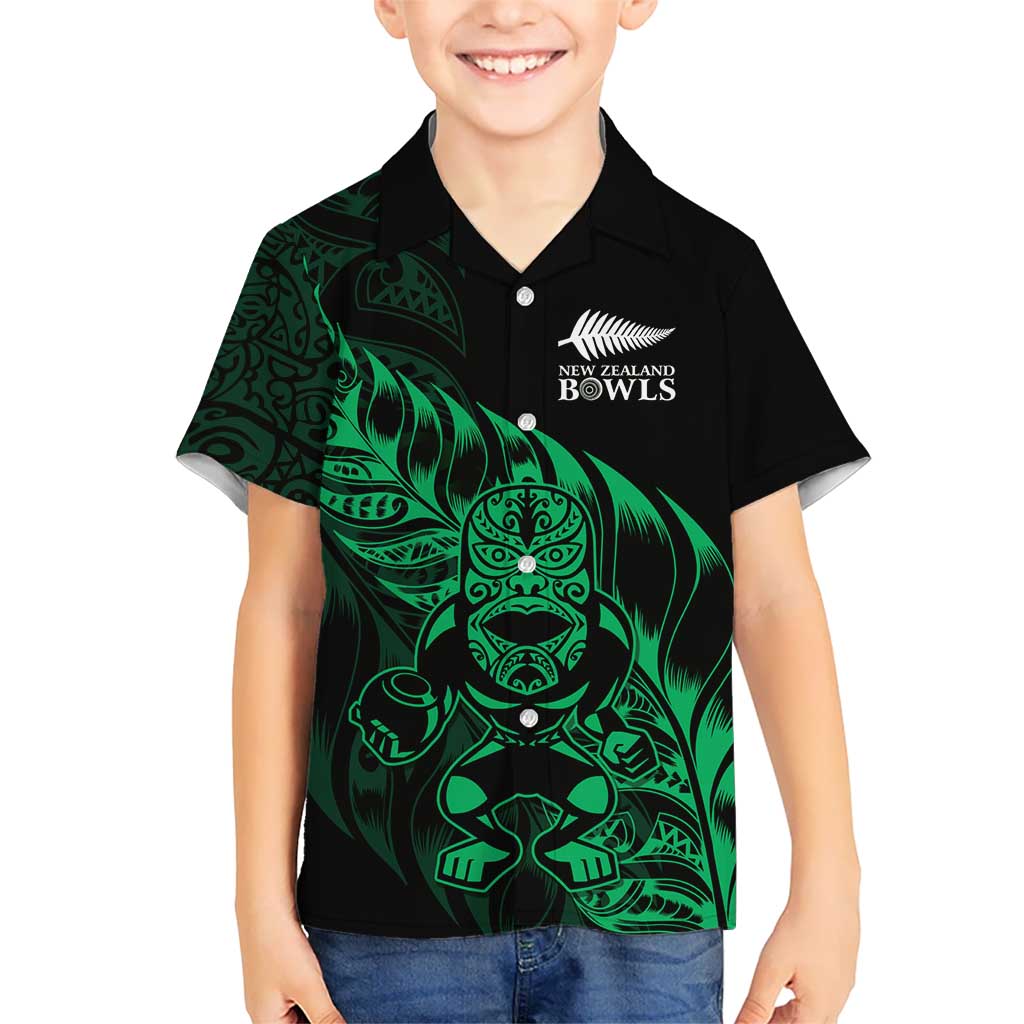 New Zealand Lawn Bowls Custom Kid Hawaiian Shirt Green Maori Warrior Tribal Silver Fern LT9 Kid Green - Polynesian Pride