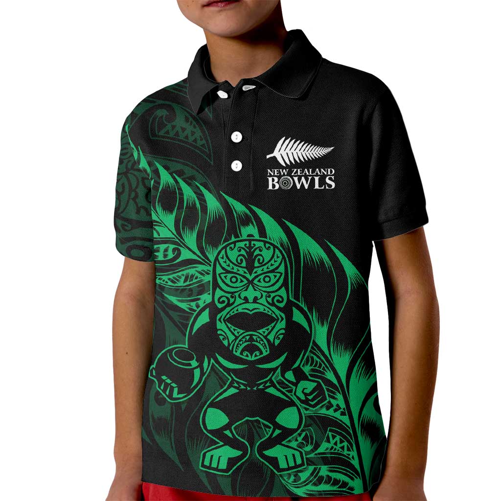 New Zealand Lawn Bowls Custom Kid Polo Shirt Green Maori Warrior Tribal Silver Fern LT9 Kid Green - Polynesian Pride