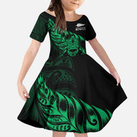 New Zealand Lawn Bowls Custom Kid Short Sleeve Dress Green Maori Warrior Tribal Silver Fern LT9 KID Green - Polynesian Pride