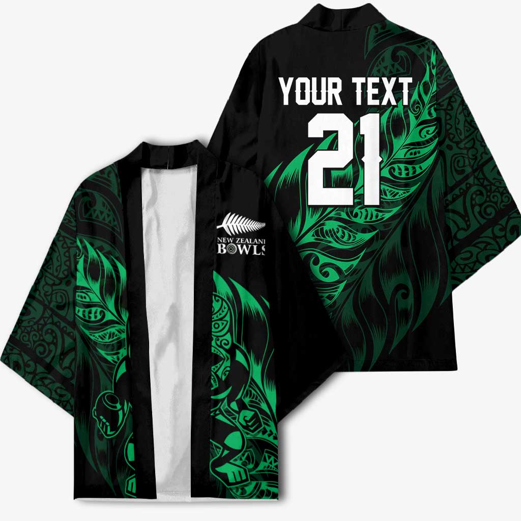 New Zealand Lawn Bowls Custom Kimono Green Maori Warrior Tribal Silver Fern LT9 - Polynesian Pride