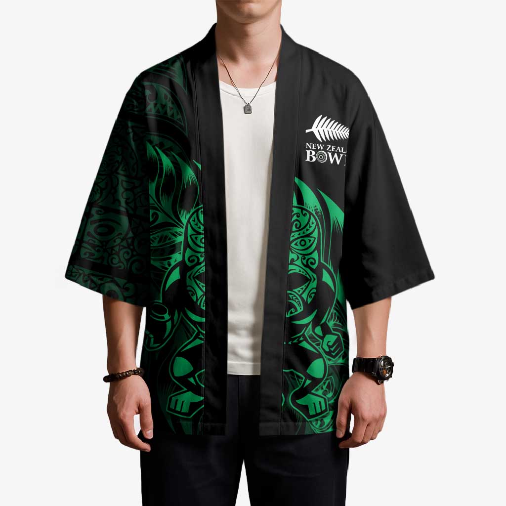 New Zealand Lawn Bowls Custom Kimono Green Maori Warrior Tribal Silver Fern LT9 - Polynesian Pride