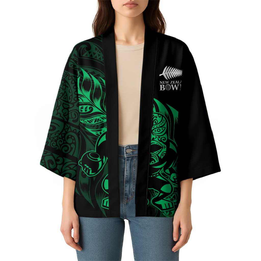 New Zealand Lawn Bowls Custom Kimono Green Maori Warrior Tribal Silver Fern LT9 - Polynesian Pride
