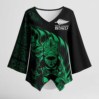 New Zealand Lawn Bowls Custom Kimono Sleeve Blouse Green Maori Warrior Tribal Silver Fern LT9 Female Green - Polynesian Pride