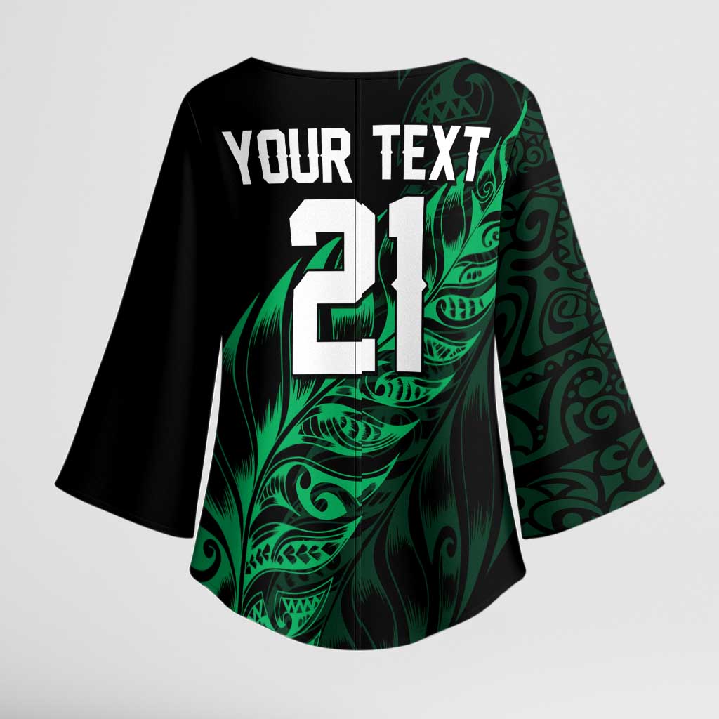 New Zealand Lawn Bowls Custom Kimono Sleeve Blouse Green Maori Warrior Tribal Silver Fern LT9 - Polynesian Pride