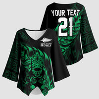 New Zealand Lawn Bowls Custom Kimono Sleeve Blouse Green Maori Warrior Tribal Silver Fern LT9 - Polynesian Pride