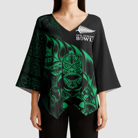 New Zealand Lawn Bowls Custom Kimono Sleeve Blouse Green Maori Warrior Tribal Silver Fern LT9 - Polynesian Pride