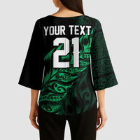 New Zealand Lawn Bowls Custom Kimono Sleeve Blouse Green Maori Warrior Tribal Silver Fern LT9 - Polynesian Pride
