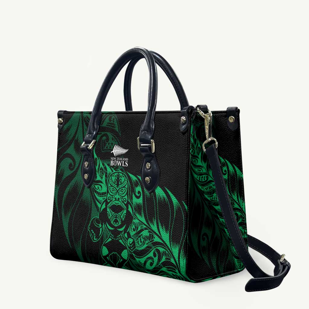 New Zealand Lawn Bowls Leather Bag Green Maori Warrior Tribal Silver Fern LT9 Green - Polynesian Pride