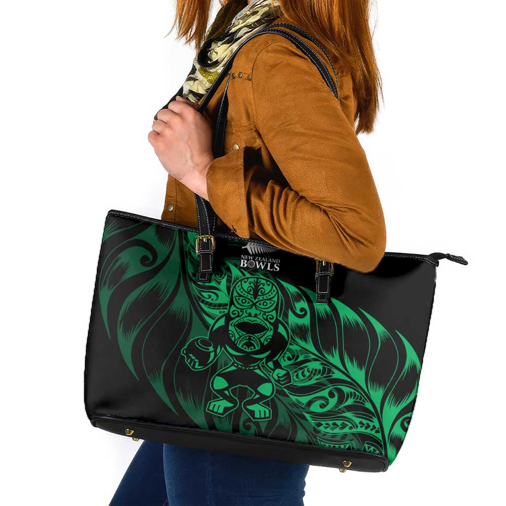 New Zealand Lawn Bowls Leather Tote Bag Green Maori Warrior Tribal Silver Fern LT9 Green - Polynesian Pride