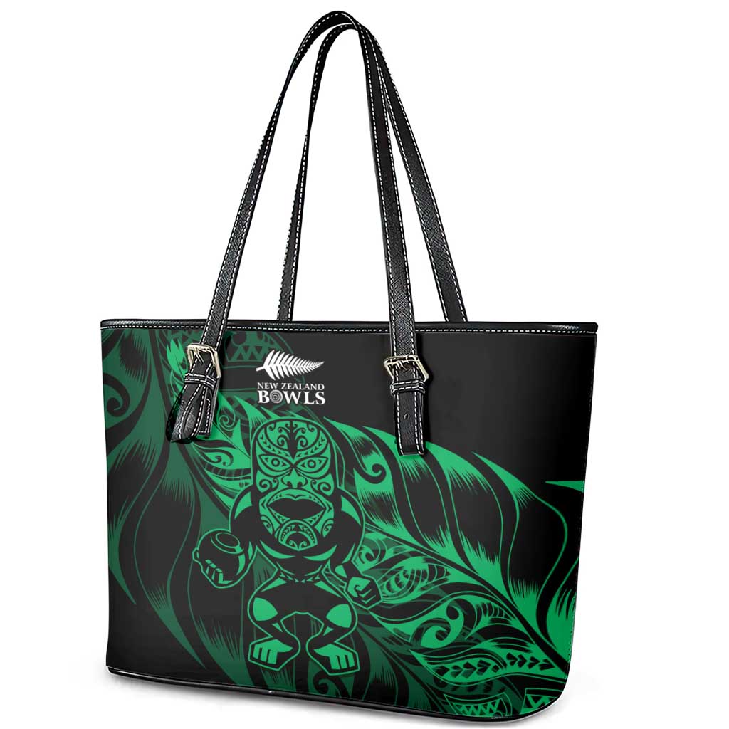 New Zealand Lawn Bowls Leather Tote Bag Green Maori Warrior Tribal Silver Fern LT9 - Polynesian Pride