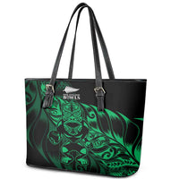 New Zealand Lawn Bowls Leather Tote Bag Green Maori Warrior Tribal Silver Fern LT9 - Polynesian Pride