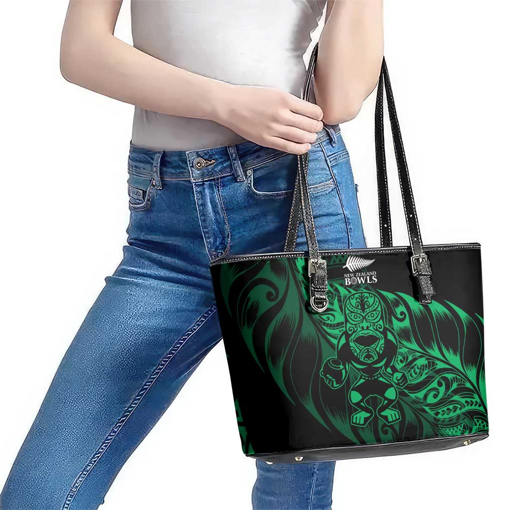 New Zealand Lawn Bowls Leather Tote Bag Green Maori Warrior Tribal Silver Fern LT9 - Polynesian Pride