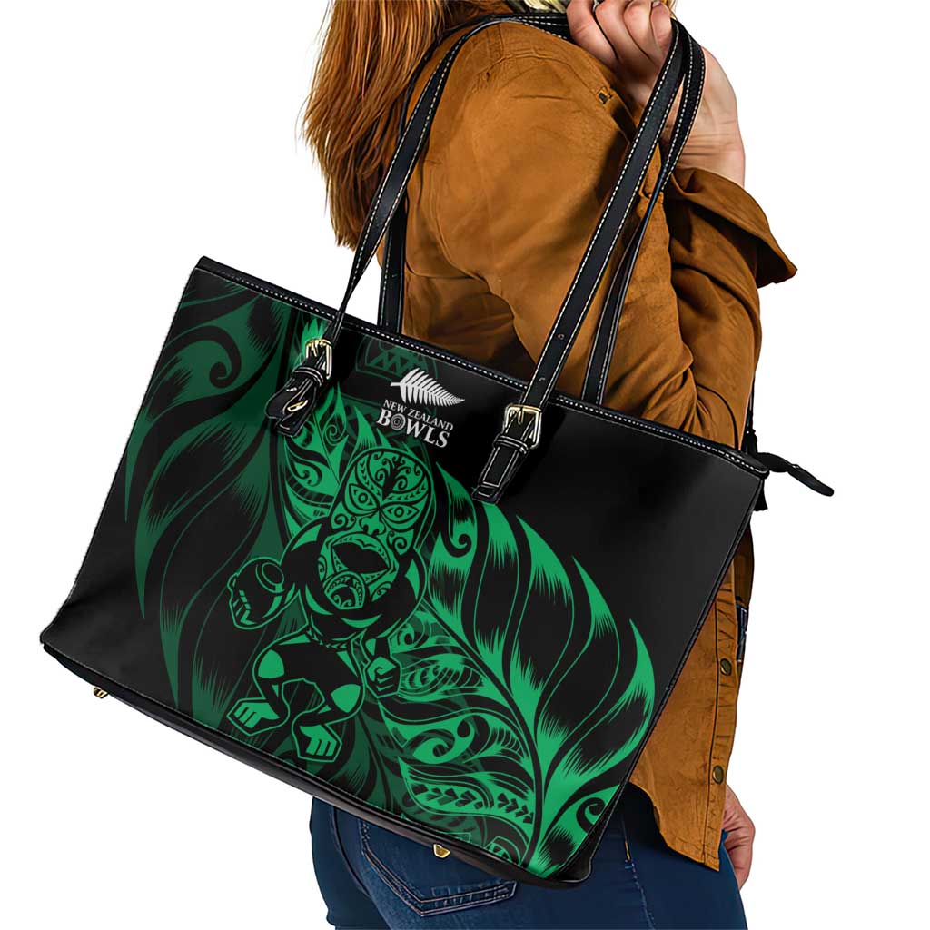 New Zealand Lawn Bowls Leather Tote Bag Green Maori Warrior Tribal Silver Fern LT9 - Polynesian Pride