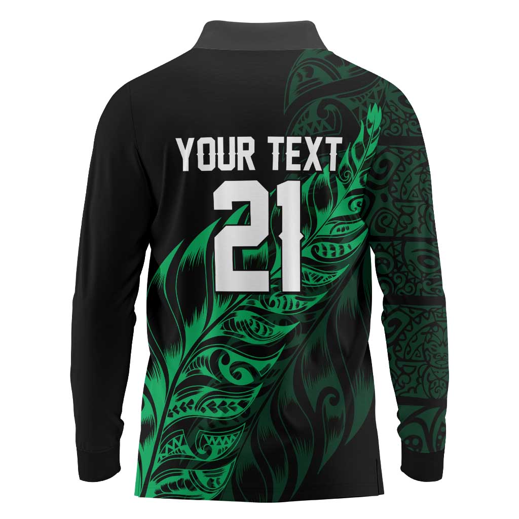 New Zealand Lawn Bowls Custom Long Sleeve Polo Shirt Green Maori Warrior Tribal Silver Fern - Polynesian Pride
