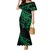 New Zealand Lawn Bowls Custom Mermaid Dress Green Maori Warrior Tribal Silver Fern LT9 Women Green - Polynesian Pride