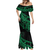 New Zealand Lawn Bowls Custom Mermaid Dress Green Maori Warrior Tribal Silver Fern LT9 - Polynesian Pride