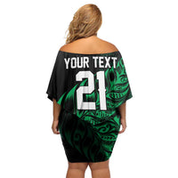 New Zealand Lawn Bowls Custom Off Shoulder Short Dress Green Maori Warrior Tribal Silver Fern LT9 - Polynesian Pride
