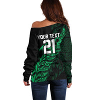 New Zealand Lawn Bowls Custom Off Shoulder Sweater Green Maori Warrior Tribal Silver Fern LT9 - Polynesian Pride