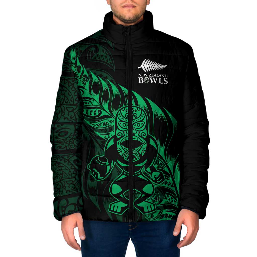 New Zealand Lawn Bowls Custom Padded Jacket Green Maori Warrior Tribal Silver Fern LT9 Men Green - Polynesian Pride