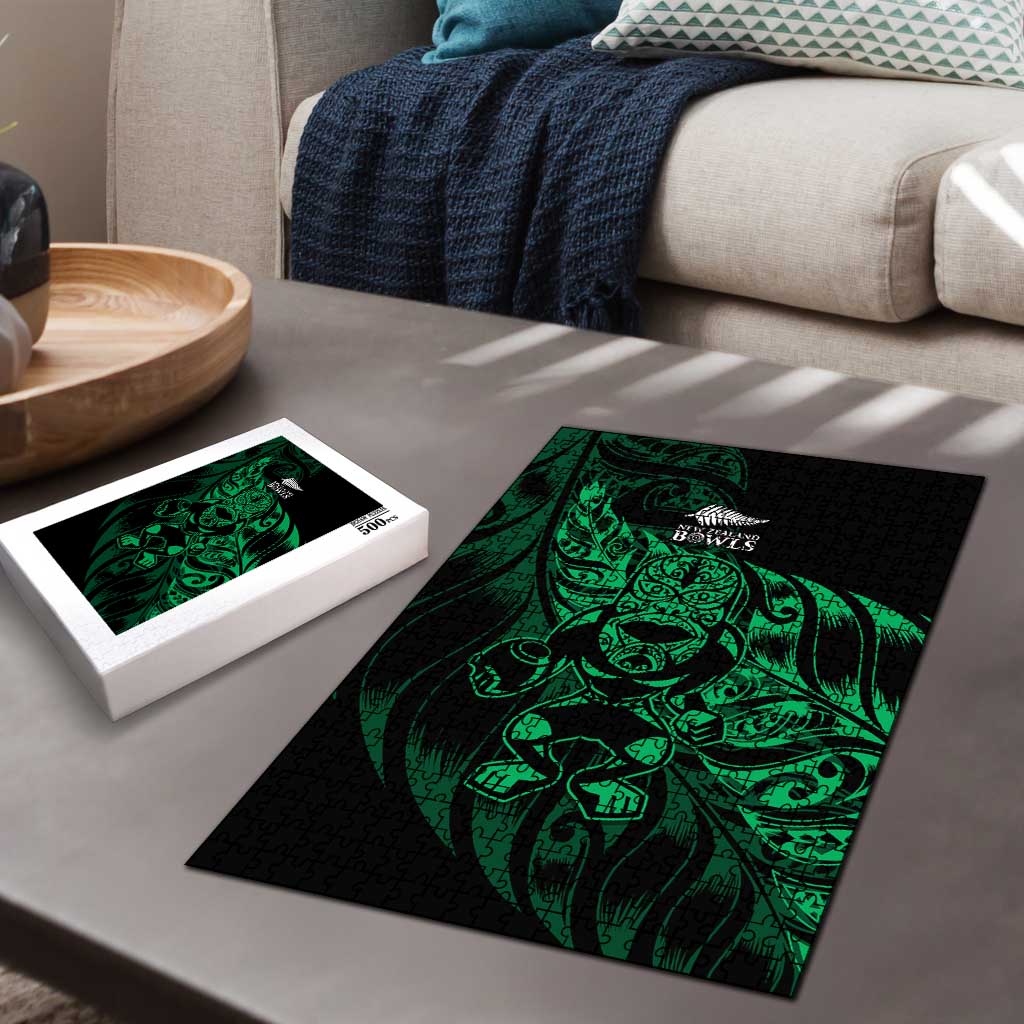 New Zealand Lawn Bowls Puzzle Green Maori Warrior Tribal Silver Fern LT9 - Polynesian Pride