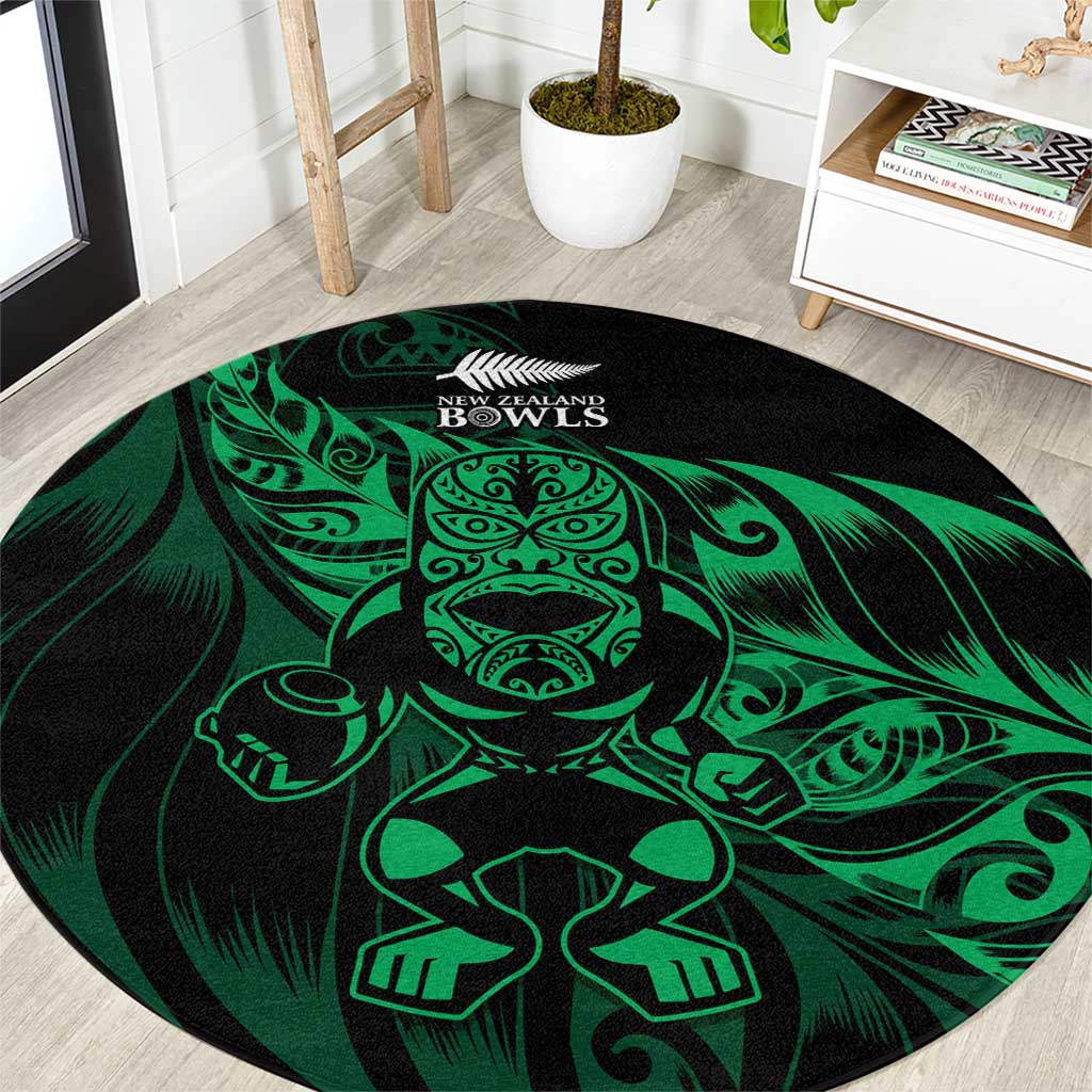 New Zealand Lawn Bowls Round Carpet Green Maori Warrior Tribal Silver Fern LT9 Green - Polynesian Pride