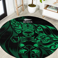 New Zealand Lawn Bowls Round Carpet Green Maori Warrior Tribal Silver Fern LT9 Green - Polynesian Pride