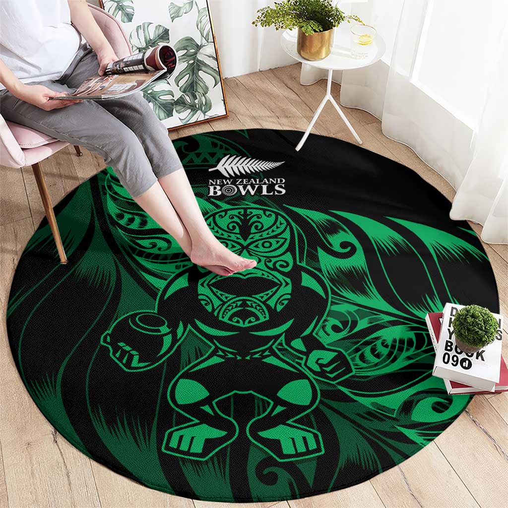 New Zealand Lawn Bowls Round Carpet Green Maori Warrior Tribal Silver Fern LT9 - Polynesian Pride