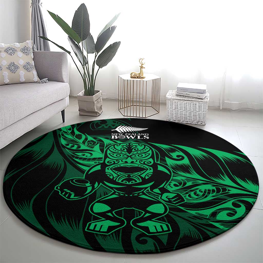 New Zealand Lawn Bowls Round Carpet Green Maori Warrior Tribal Silver Fern LT9 - Polynesian Pride