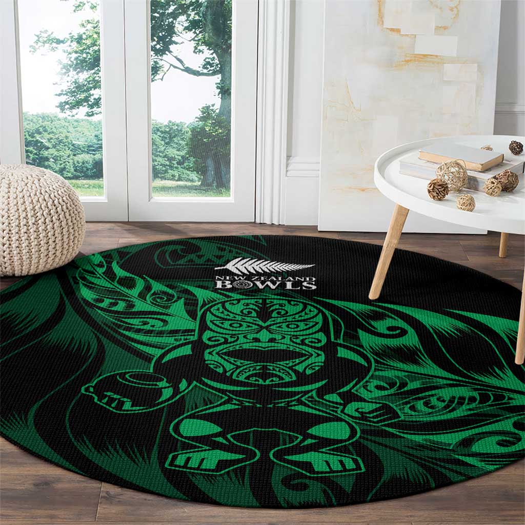 New Zealand Lawn Bowls Round Carpet Green Maori Warrior Tribal Silver Fern LT9 - Polynesian Pride