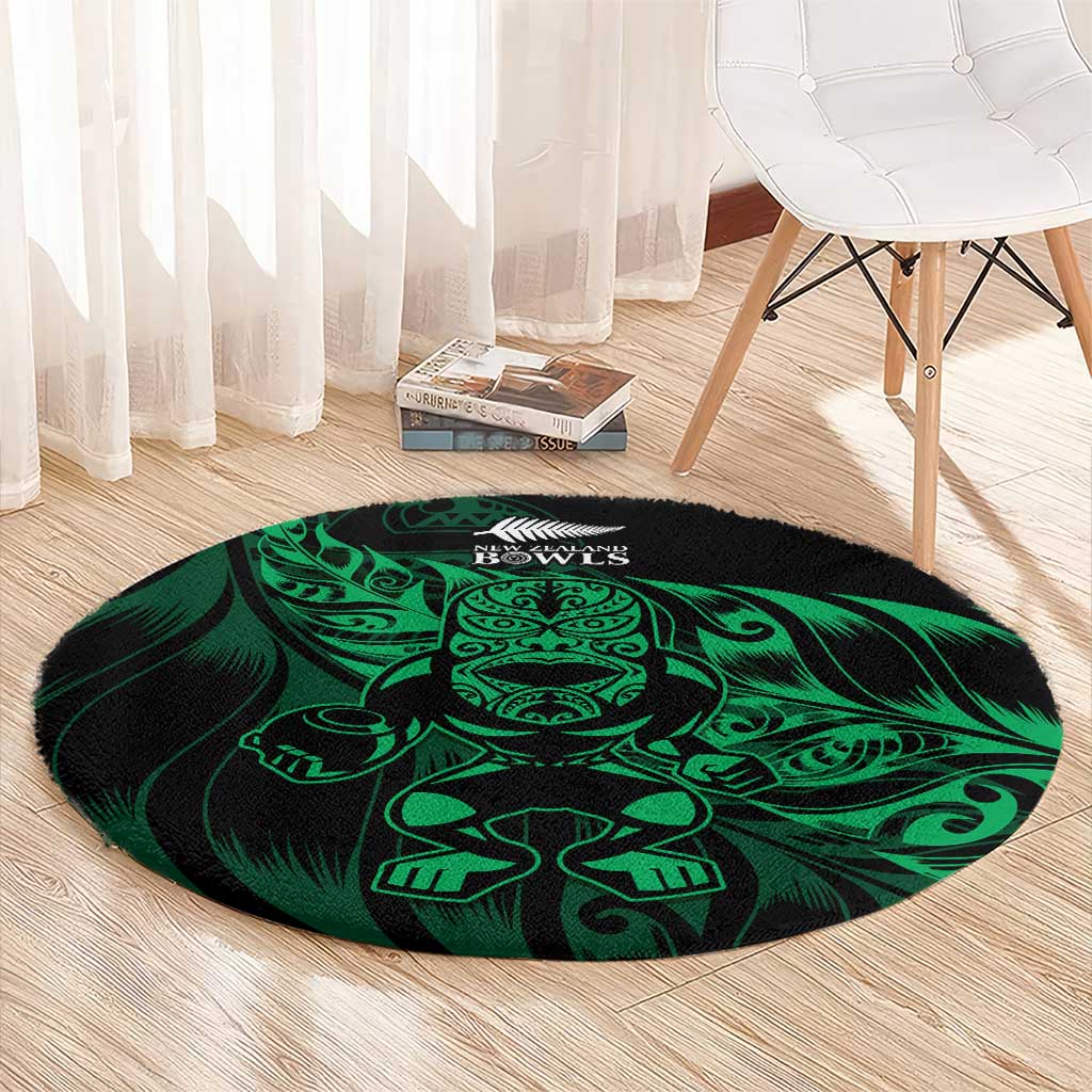 New Zealand Lawn Bowls Round Carpet Green Maori Warrior Tribal Silver Fern LT9 - Polynesian Pride