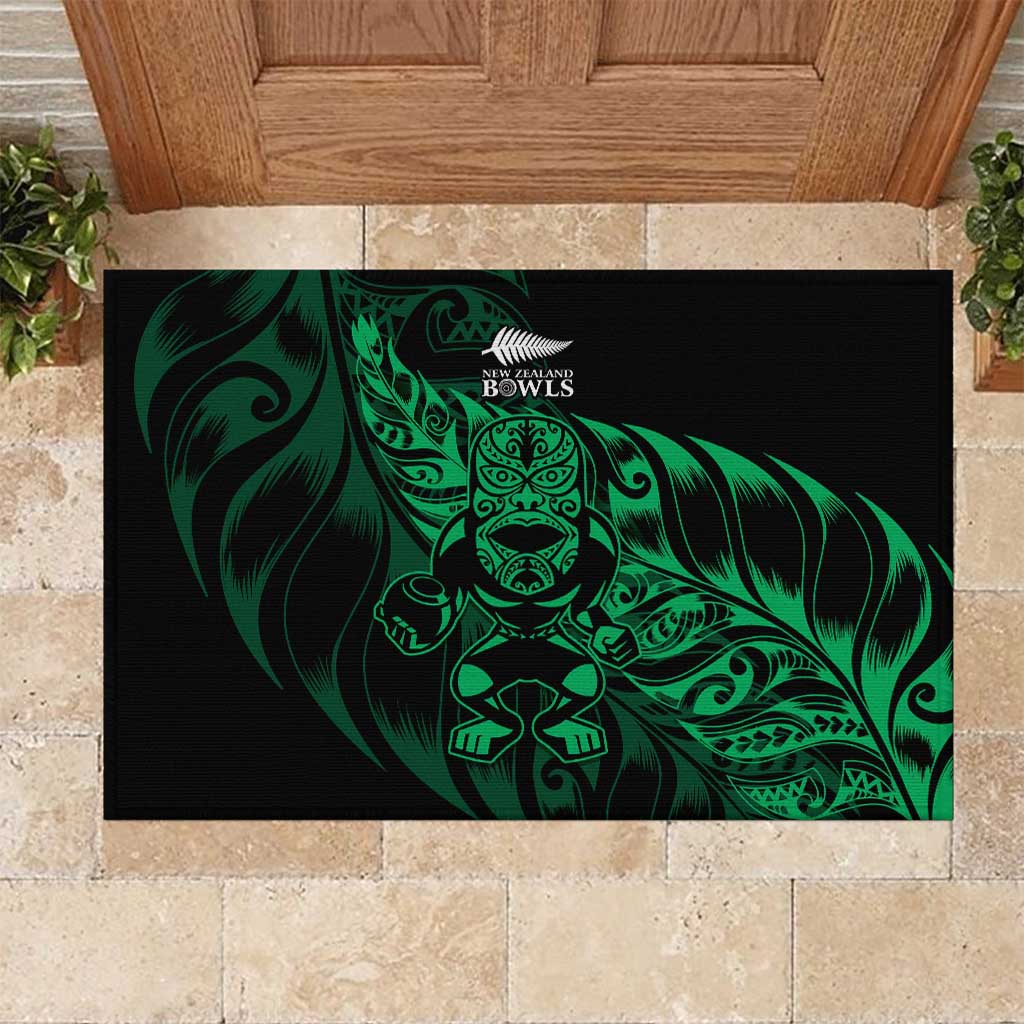 New Zealand Lawn Bowls Rubber Doormat Green Maori Warrior Tribal Silver Fern LT9 Green - Polynesian Pride