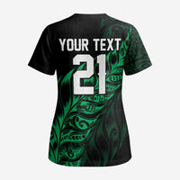 New Zealand Lawn Bowls Custom Scrub Top Green Maori Warrior Tribal Silver Fern LT9 - Polynesian Pride