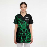 New Zealand Lawn Bowls Custom Scrub Top Green Maori Warrior Tribal Silver Fern LT9 - Polynesian Pride
