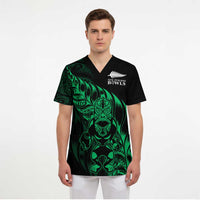 New Zealand Lawn Bowls Custom Scrub Top Green Maori Warrior Tribal Silver Fern LT9 - Polynesian Pride